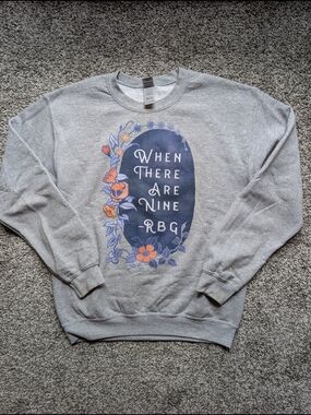 Gildan Gray Crewneck Sweatshirt with Navy and Orange Floral Graphic